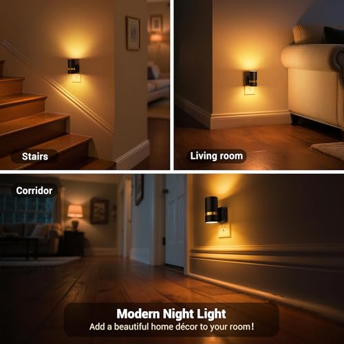 JandCase Night Lights Plug into Wall, Automatic Night Light with Dusk to Dawn, 2 Pack 0-100LM Dimmable Plug in LED Nightlight Amber for Bedroom, Hallway, Stairs — view 6