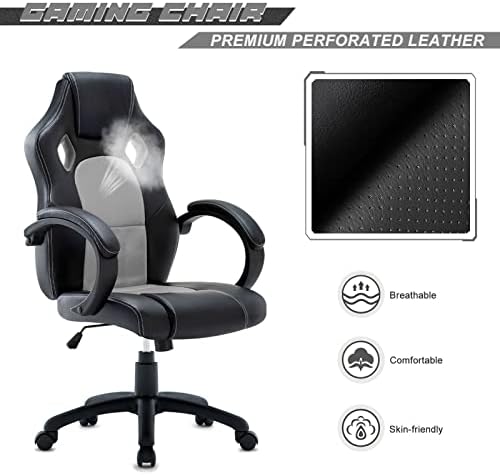 IntimaTe WM Heart Gaming Chair Ergonomic Office Chair Swivel Racing Chair High Back Desk Chair Reclining Computer Chair Executive PC Gamer Chair Adjustable Task Chair with Headrest Armrests Grey