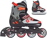 2 configuraciones posibles. Patines en línea o de hielo. Tamaño ajustable a 4 tallas según el mecanismo de botón pulsador. Cierre rápido con correas y cordones de piel sintética. Carcasa exterior: elastómero termoplástico de absorción de golpes. Calzas: cómodo poliéster, EVA y espuma de perla. Chasis alto: alto. -Impact PP Cuchillas (patines de hielo): acero de carbono, preafilado. Ruedas (inlines): PU casted 82A, tamaño 29-32: 64 x 22 mm, tamaño 33-36 y 37-40: 72 x 22 mm. Rodamientos (inlines): Sealed ABEC 5 semicromados. KE (en línea ): TPR 82A Herramientas: 2 llaves Allen incluidas