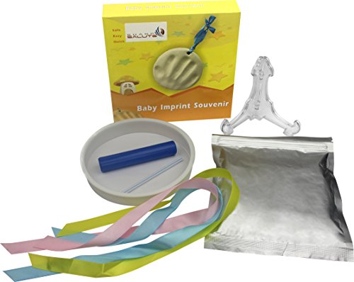 Sharp Salute Baby Footprints Handprint Kit - Pliable Soft Clay - Display Stand - Ring, Roller & Ribbons - Best Family Planning Memories