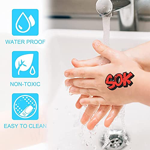 Super-Hero Temporary Tattoos Stickers For Kids 20 Sheet Boom Letter Sign Cutout Party Favors Decoration Supplies For Girls Boys Gifts Classroom School Prizes Rewards Goodie Bag Fillers #TOP4