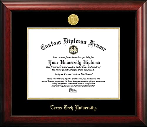 Campus Images Texas Tech University Diploma Frame, 11 x 14 Satin Mahogany with Medallion, Black & Gold Matting