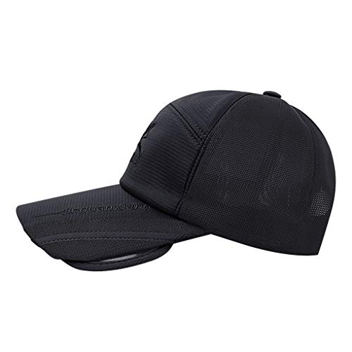 Womens Mens Quick Drying Mesh Baseball Cap Breathable Sun Protection Hat Adjustable Tennis Golf Fishing Cap (Retractable Brim, Black)