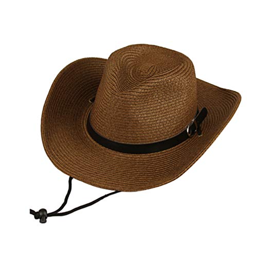 LIOOBO Sombrero de Vaquero Cl�sico del Oeste Americano Sombrero de Sol de ala Ancha Sombrero Tejido de Paja para Cosplay Disfraz Fiesta de Baile Accesorio de Rendimiento (Caf�)