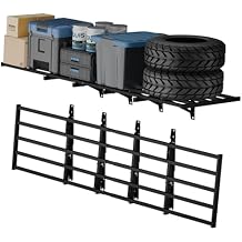 FLEXIMOUNTS 2 Pack 2x6ft Folding Garage Wall Shelves, Heavy Duty Wall Mounted Storage Rack, Holds Up to 1800 lbs,Organization System for Garage, Basement, Workshop, Black