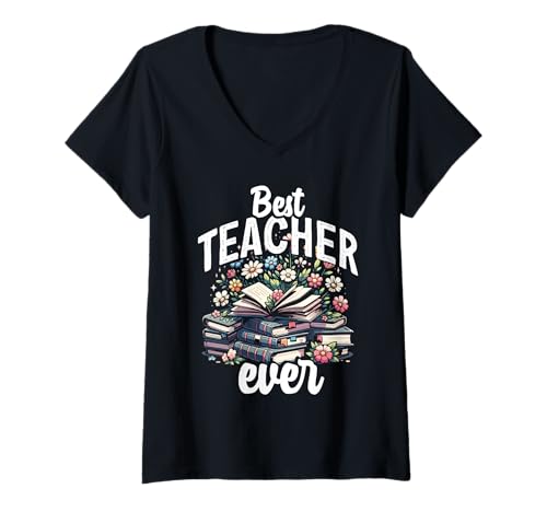Donna Cute English Teacher Appreciation Books - Best Teacher Ever Maglietta con Collo a V