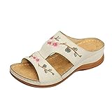 Aniywn Summer Slippers Womens Wedge Heel Embroidery Floral Sandals Women's Shoes Open Toe Arch Support Women Shoes White