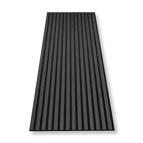 HAGEFOL Akustikpaneele selbstklebend 240x56 cm Farbe: Schwarz Wandpaneele Holz Optik Wanddeko 3D Lamellenwand Schallschutzplatte aus Holzfurnier auf Akustik Filz (2 Stück 240x28cm im Paket)