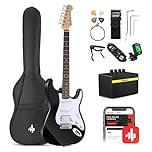 Donner 39 Inch Electric Guitar Beginner Kit Black Full-Size Starter Package HSS Pick Up with All Accessories Amp Online Lesson Bag Tuner Capo Strap String Amp Cable Picks DST-100B