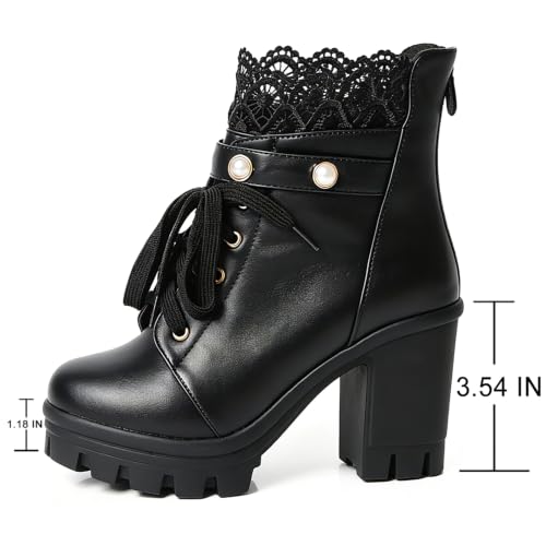 Image of FOREADA Goth Platform Heel Combat Boots Women Pearl Lace Victorian Booties