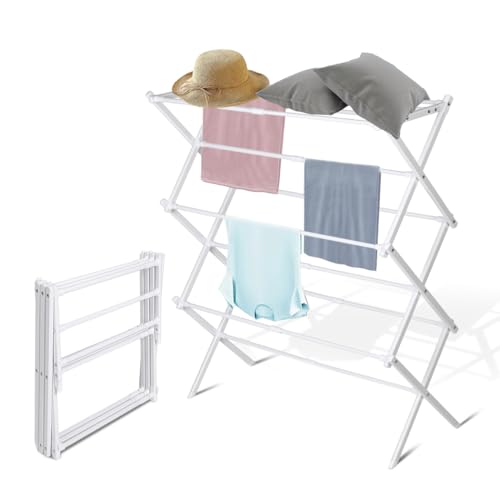 BAOYOUNI 物干しスタンド 折りたたみ コンパクト 伸縮できる 室内物干し 洗濯物干し 部屋干し タオル干し 浴室干し 軽量 洗濯 シンプル スタンド 室内 屋外 物干し台 スリム 洗濯干し 折りたたみ洗濯物干し 組立不要 (ALL WHITE)