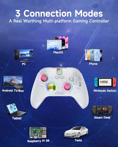 EasySMX X15 PC Controller - Enhanced Wireless Bluetooth Controller with Hall Joysticks/Hall Triggers/RGB Lighting - No Stick Drift, No Dead Zone - Work for Windows PC, Android, Steam and Switch - Thumbnail 3