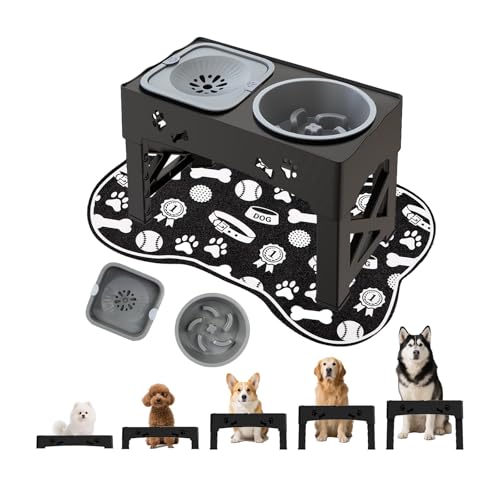 5-fach höhenverstellbarer Hundenapf mit Anti-Rutsch-Futtermatte 3-in-1 Edelstahl-Futterset Anti-Spilling-Rand Doppel-Schüssel (2×1000ml) mit rutschfestem Stand Für Hunde/Katzen aller Größen - Haushalt