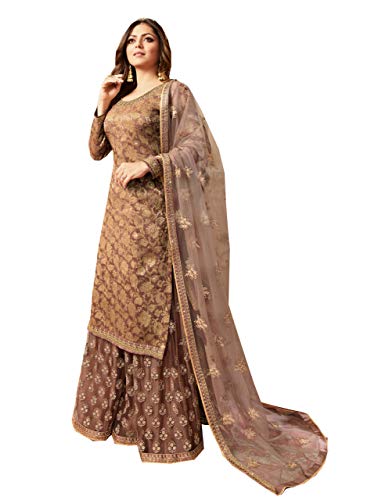 Delisa Georgette Embroidery Salwar Kameez for Womens Indian Dress Ready to Wear Salwar Suit Lavana (Coffee, X-LARGE-44)