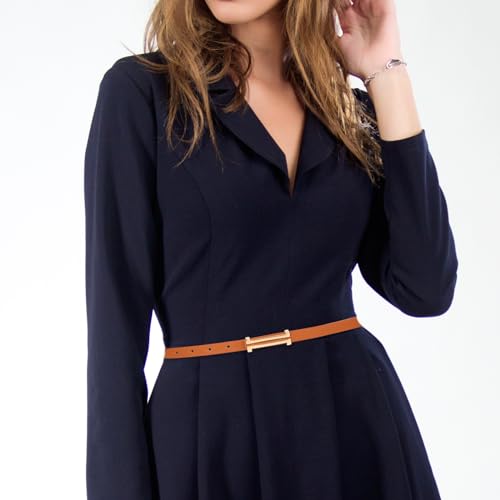 2Pcs Women's PU Leather Skinny Belt, Thin Waist Belt Soft Slim Waistband Alloy Gold Buckle Belt for Dress Pants Jeans2