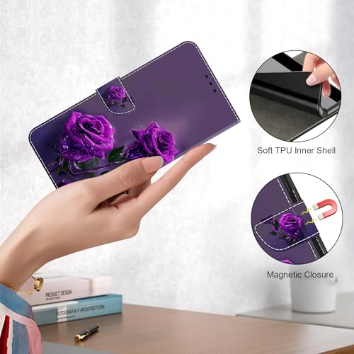 Funda para Samsung Galaxy S25 FE con tarjetero protectora magnética morada 5