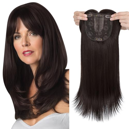Elailite 18 Inch Hair Topper with Bangs, Synthetic Clip in Toppers for Women, 6