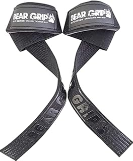 BEAR GRIP Straps - Premium Neoprene padded Heavy Duty double stitched weight lifting gym straps, Gel grip, 100% cotton, Extra long length