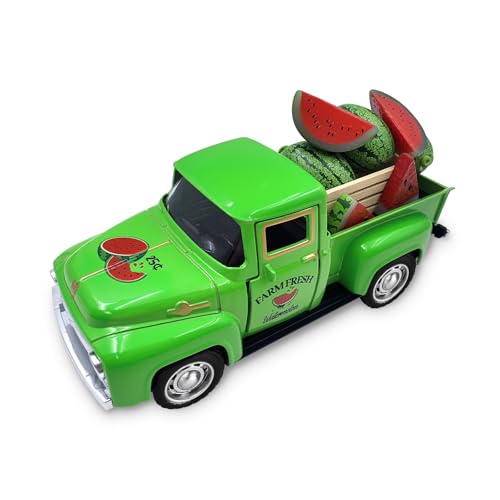 Teeloray Watermelon Decor Vintage Truck with Mini Watermelons Wooden Crate