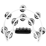 Soulmate Tambourine Metal Jingles Hand Held Percussion Half-Moon Double Row Tambourine for Kids Adult Musical Instrument Gift for KTV, Party, White