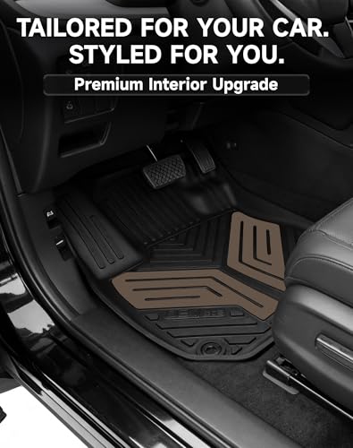 Image of Premium Color TPE Floor Mats Custom Fit for Honda CR-V 2017-2022 (Gasoline & Hybrid CRV), Saddle Brown Wing Design | All-Weather Heavy Duty Car Floor Liners Full Set 1st & 2nd Row