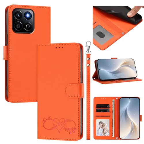 Jiajihua Cover Compatible with Honor 200 Smart,Compatible with Honor X7C / Play 9T / Play 60 Plus Phone Case【Card Cash Slot Wallet Design Flip Kickstand Drop Protection】 Orange