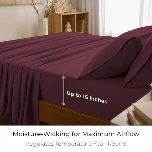 Image of Mellanni Twin Sheets Set - 3 PC Iconic Collection Bedding | Hotel Luxury, Extra Soft, Cooling Bed Sheets - Wrinkle, Fade, Stain Resistant (Twin, Burgundy)