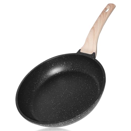 Jomdjmskes Sartenes Antiadherentes, 24 cm Revestimiento Granito Sartenes para Huevos con Mango Baquelita Woodgrain Antiquemadura, Apto para Todo Tipo Cocinas Incluida Inducción, Saludable y No Tóxica