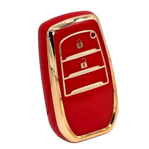 Image of KMH TPU Gold Car Smart Key Cover Compatible for Toyota Innova Crysta 2 Push Button Smart Flip Key Shell Case Holder, Full Key Protection (White Gold & Red Gold) Pack of 2
