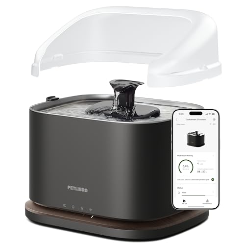 Image of PETLIBRO Upgrade Cordless Cat Water Fountain + Splash Shield, Cat Fountain App Monitoring 3L /101oz Dockstream 2 Pet Water Fountain with Stainless Steel Tray, Shield Prevent Water Spills