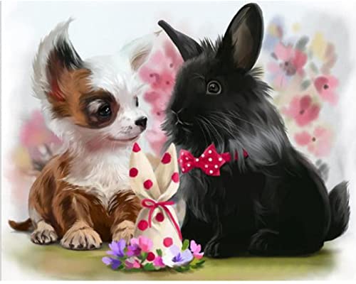 Peinture au diamant 5D chiot et lapin kit complet broderie strass 30x40 cm