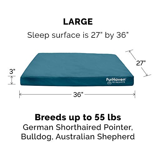 Furhaven Water-Resistant Orthopedic Dog Bed For Large/Medium Dogs W/ Removable Washable Cover, For Dogs Up To 55 Lbs - Indoor/Outdoor Logo Print Oxford Polycanvas Mattress - Deep Lagoon, Large #TOP1