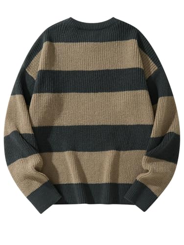 Men Loose Bottoming Sweater Casual Striped Pullover Men's Round Neck Sweater3