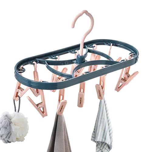 Tendedero de viaje - Percha portátil plegable para ropa - Gancho giratorio de 360° Pinzas para la ropa, clips de calcetines Tendedero para ropa interior, sombreros