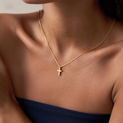 Yoosteel Gold Cross Necklace for Women Girls - Dainty 14K Gold Plated Cross Pendant Choker Simple Tiny Cute Chain Necklaces Trendy Faith Religious Jewelry Gift for Women2