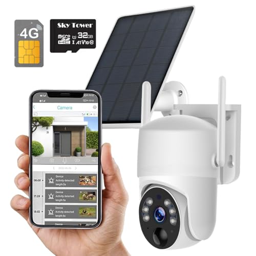 2K Solar Security Camera Outdoor, Wireless 4G/5G Cellular SIM Card (Verizon/AT&T/T-Mobile), AI Motion Detection & Siren, Unlimited Data, Amazon Cloud/Free Ultra Speed 32G Micro SD Card (4G SIM Card)