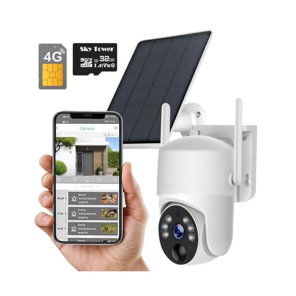 2K Solar Security Camera Outdoor, Wireless 4G/5G Cellular SIM Card (Verizon/AT&T/T-Mobile), AI Motion Detection & Siren, Unlimited Data, Amazon Cloud/Free Ultra Speed 32G Micro SD Card (4G SIM Card)