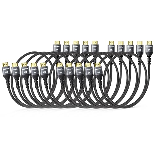 8K HDMI câble 3FT 10-Pack, Haute vitesse 48Gbps HDMI 2.1 Cord pour Neat, support HDR10+, SBTM, QMS, CEC, HDCP 2.3 pour TV, Moniteur, Ordinateur, Ordinateur portable HDMI Changer, HDMI Séparateur, HUB, KVM, Projecteur