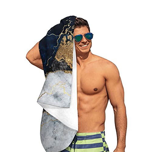 Gold Bath Towel Navy Blue Marble Abstract Beach Towels Soft Absorbent Washcloths Quick Dry Luxury Hotel Quality Towelling For Adults Kids Bathroom Spa Gym Swimming 31.5 X 51.2 Inch Oversized #TOP3