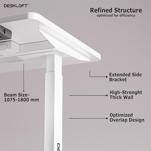 Image of Electric Standing Desk Height Adjustable Table | Ergonomic Sit Stand Workstation with Walnut Wood Grain Top | Motorized Computer Desk for Home Office (White Frame & White Top, 1200x600 mm)