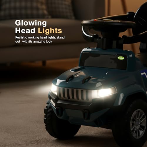 Image of Baybee Speedy Pro Baby Ride on Car for Kids with Parental Handle | Portable Kids Car with LED Lights, Music, Backrest & Basket | Toy Rideons Jeep | Toddler Push Baby Cars for 1 to 3 Years (Dark Blue)
