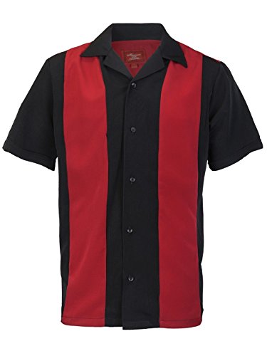 Maximos Men's Retro Charlie Sheen Two Tone Guayabera Bowling Casual Dress Shirt Red/Black