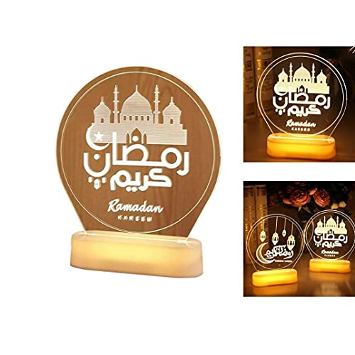 Sanfiyya Led Night Light Ramadan Mubarak decoratieve verlichting Eid Houten Moon Castle Opknoping Lamp tafelblad Ornamenten - Afbeelding 6