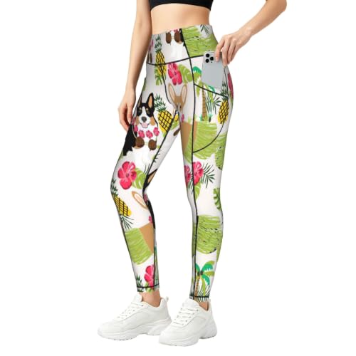 Pantalones de yoga de corgi y piña EdsfFehs para mujer con bolsillos