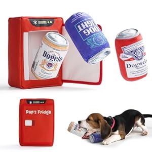 Nocciola Lustiges Bier-Hundespielzeug mit Kühlschrank, Interaktives Versteckspielzeug um Hunde zu Beschäftigen, Intelligenz Quietschspielzeug für Kleine, Mittelere und Große Hunde