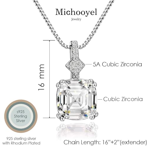 Michooyel S925 2ct Cubic Zirconia/Morganite Asscher Cut Pendant Necklace Sterling Silver Gemstone Necklace for Women4