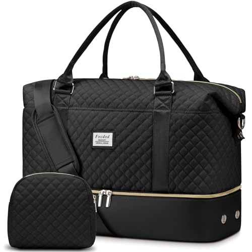 Travel Weekender Duffle Bags for Women: Overnight Bags with Shoe Compartment Large Carry on Weekend Bag with Toiletry & Wet Pocket Tote Duffel Bag Hospital Bag for Women Labor Delivery Black
