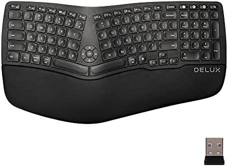 DeLUX Wireless Ergonomic Keyboard, Rechargeable for Natural Typing, with 2.4G Wireless and BT(BT1+BT2), Scissor Switch and Palm Rest for Windows and Mac(902Black)