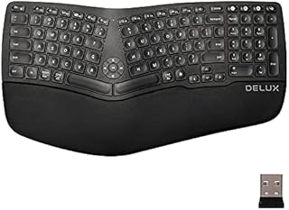 DeLUX Wireless Ergonomic Keyboard, Rechargeable for Natural Typing, with 2.4G Wireless and BT(BT1+BT2), Scissor Switch and Palm Rest for Windows and Mac(902Black)