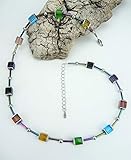 hämatit kette herren  Handgemachte Glas Perlen Würfel Kette kombiniert mit Hämatit Plättchen und Glasstäbchen, Edelstahl Verschluss